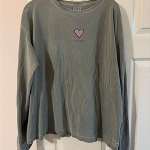 Life Is Good Gray Long Sleeve Tee with Pink Heart